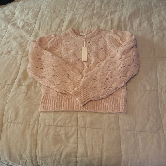 NWT Rebecca Taylor Alpaca Chainette Sweater Blush Cable Knit Crewneck